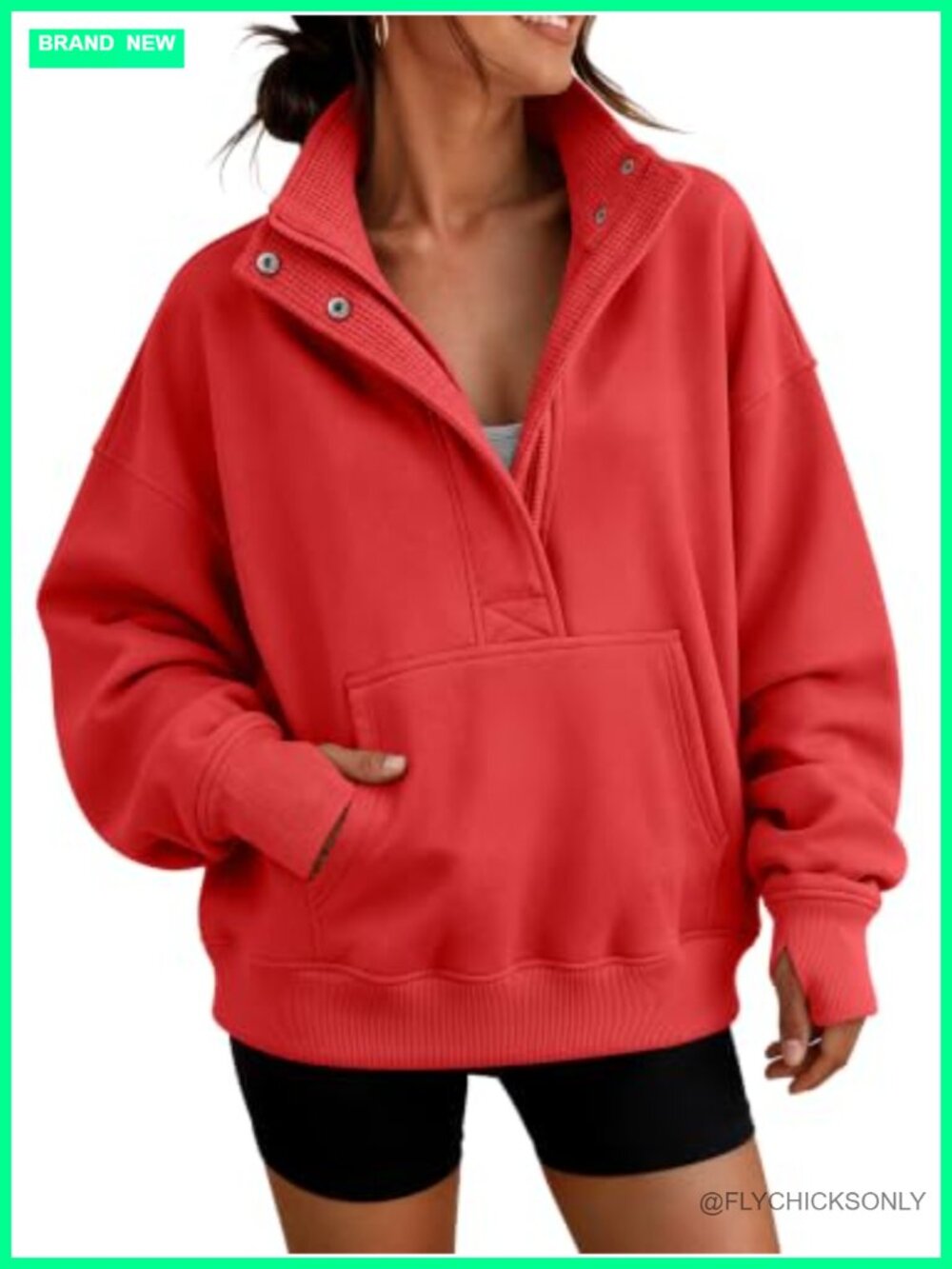 Oversized Quarter Zip Sweatshirt Cotton Poly Blend Mock Neck Pullover